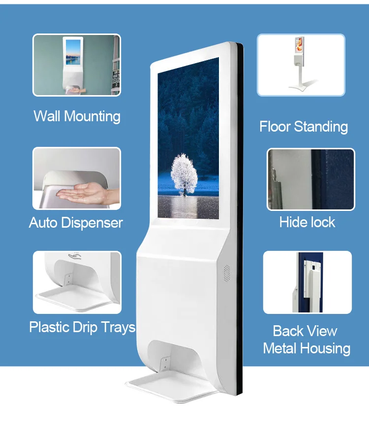 Hand Sanitizer Dispenser Wall Mount LCD Digital Signage Kiosk 21.5 Inch 3000ml Advertising Player