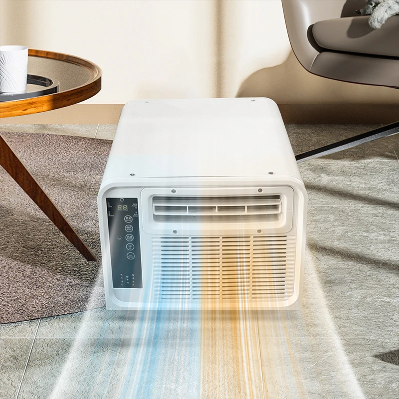 Portable air conditioner with digital display, remote control, and hose connection