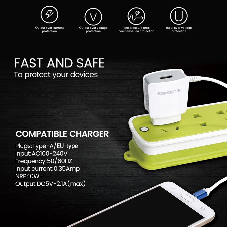 Somostel A03 Best Quality And Wholesale Cell Phone Charger 2 Port Usb Multi Wall Charger For