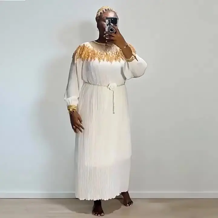 Plus Size 2025 Winter Elegant Tunic Pleated Midi Dress for Women Empire  Beaded Sequined Shift Lace Vestidos Red Black White