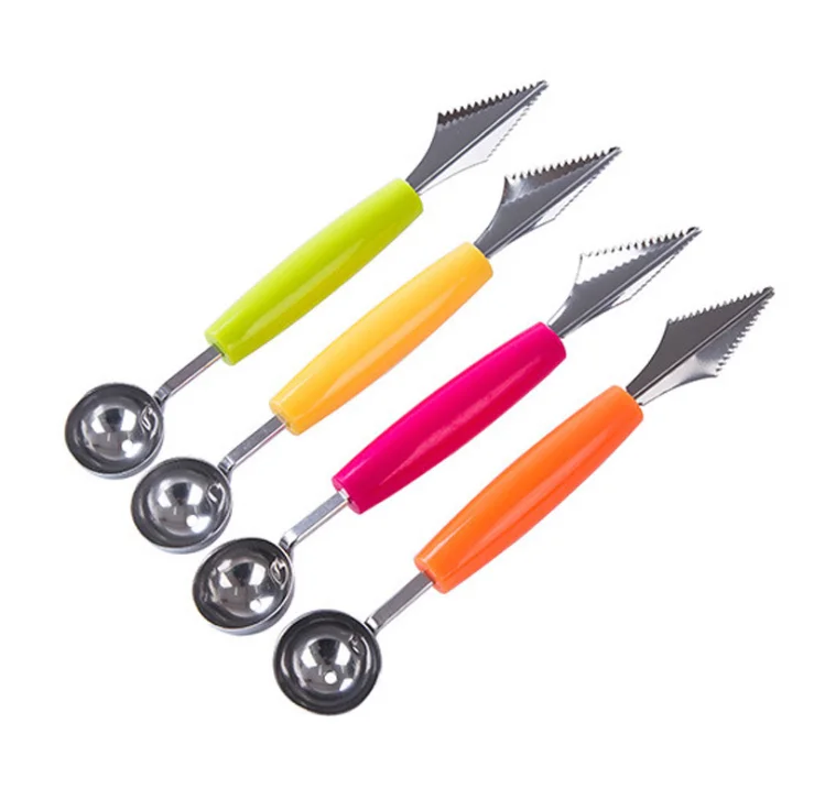 Double head stainless steel fruit digging ball spoon corrugated carving knife for watermelon fruit platter