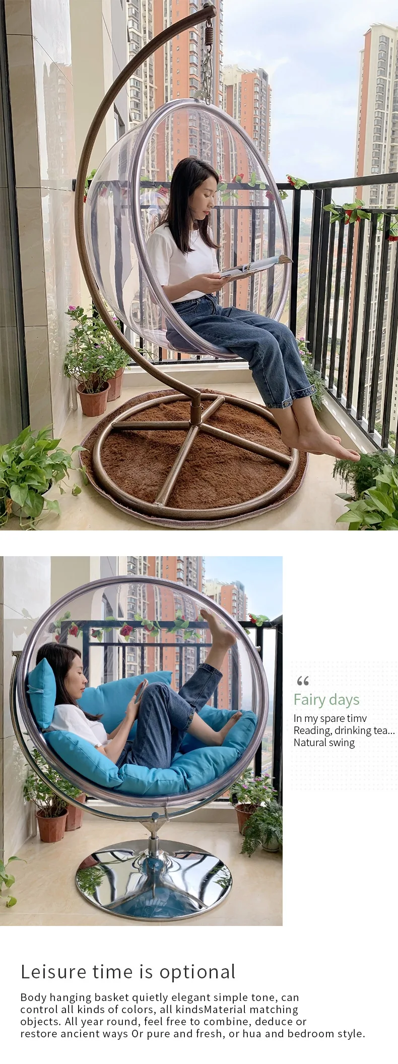 Modern Furniture Hanging Indoor Moon Swing Transparent Bubble Chair Acrylic Ball Bubble Swing