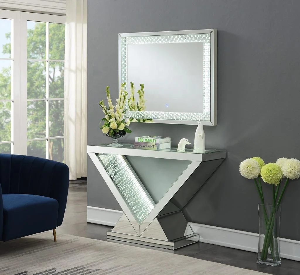 Living Room Mirrored Furniture Bevelled Console Table With Wall Mirror