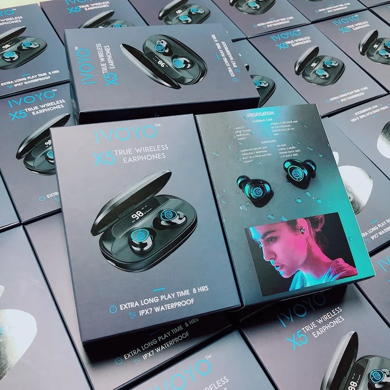 Tinderala TWS 5.0 سماعة رأس مزودة بتقنية البلوتوث 2000mAh LED عرض سماعات لاسلكية 9D ستيريو سماعات أذن مضادة للماء مع ميكروفون ANC