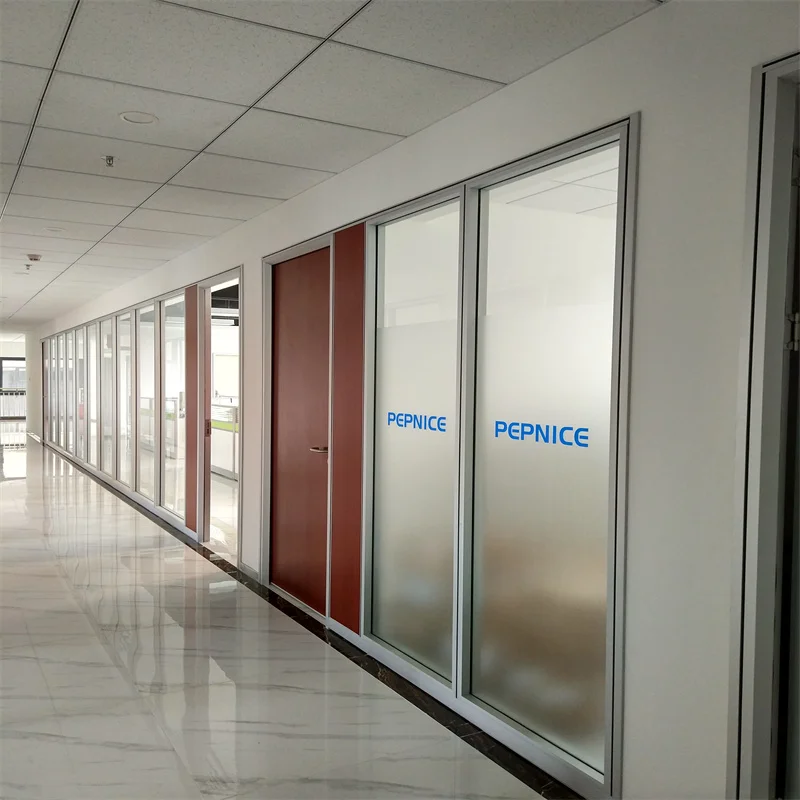 product 100mm wall thickness flat aluminum frame single glass partition with steel keel for executive offices-2