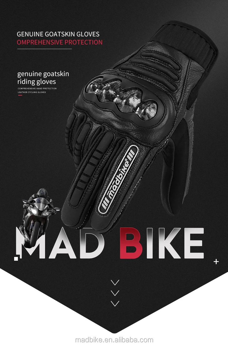 MADBIKE MAD-53  Motorcycle leather Gloves black Racing polyester nylon Motorbike white carbon shellTeam Glove men summer winter