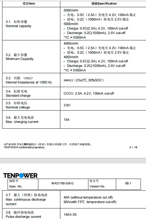 Tenpower Tenpower 50XG 21700 3.6V 5000mAh Lithium Ion Battery - 40A Continuous ...