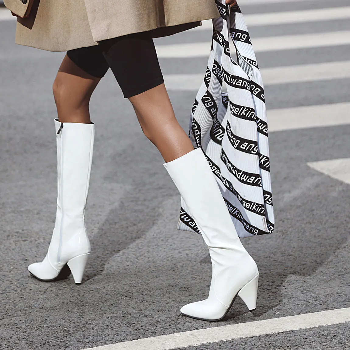 新款欧美女靴粗跟防水管侧拉链及膝长靴大牛犊 - buy european style 