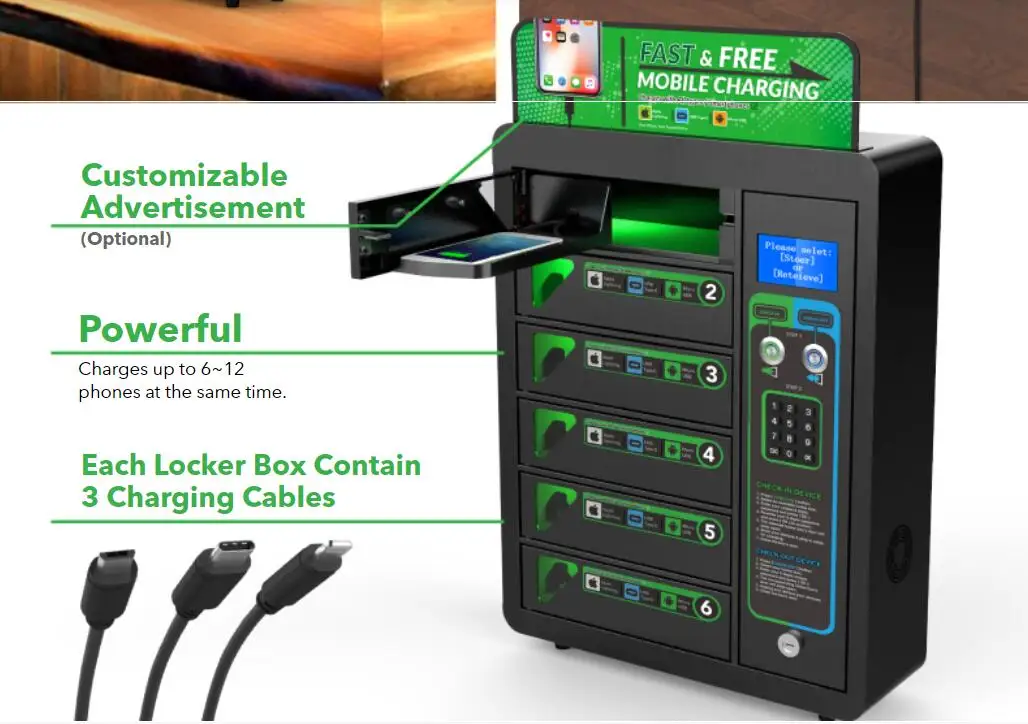 Kidigi Hot Selling 6 Bays Hotel Locker Cell Phone Charging Station