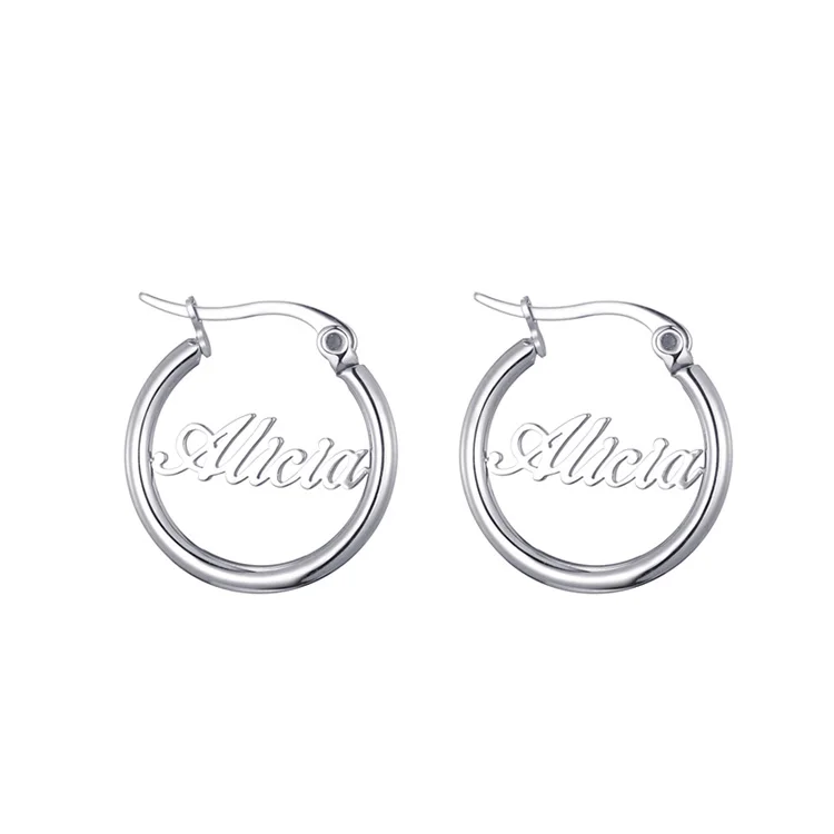 Fashionable Jewelry Stainless Steel Silver Hoop Earrings Custom Letter Name Earring for Women Gifts
