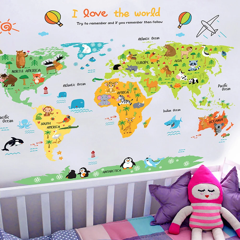 cartoon world map pvc diy self adhesive vinyl wall stickers