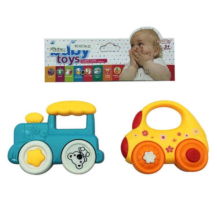 colorful squeezing 4pcs mixed shape hand bells plastic baby rattle toys