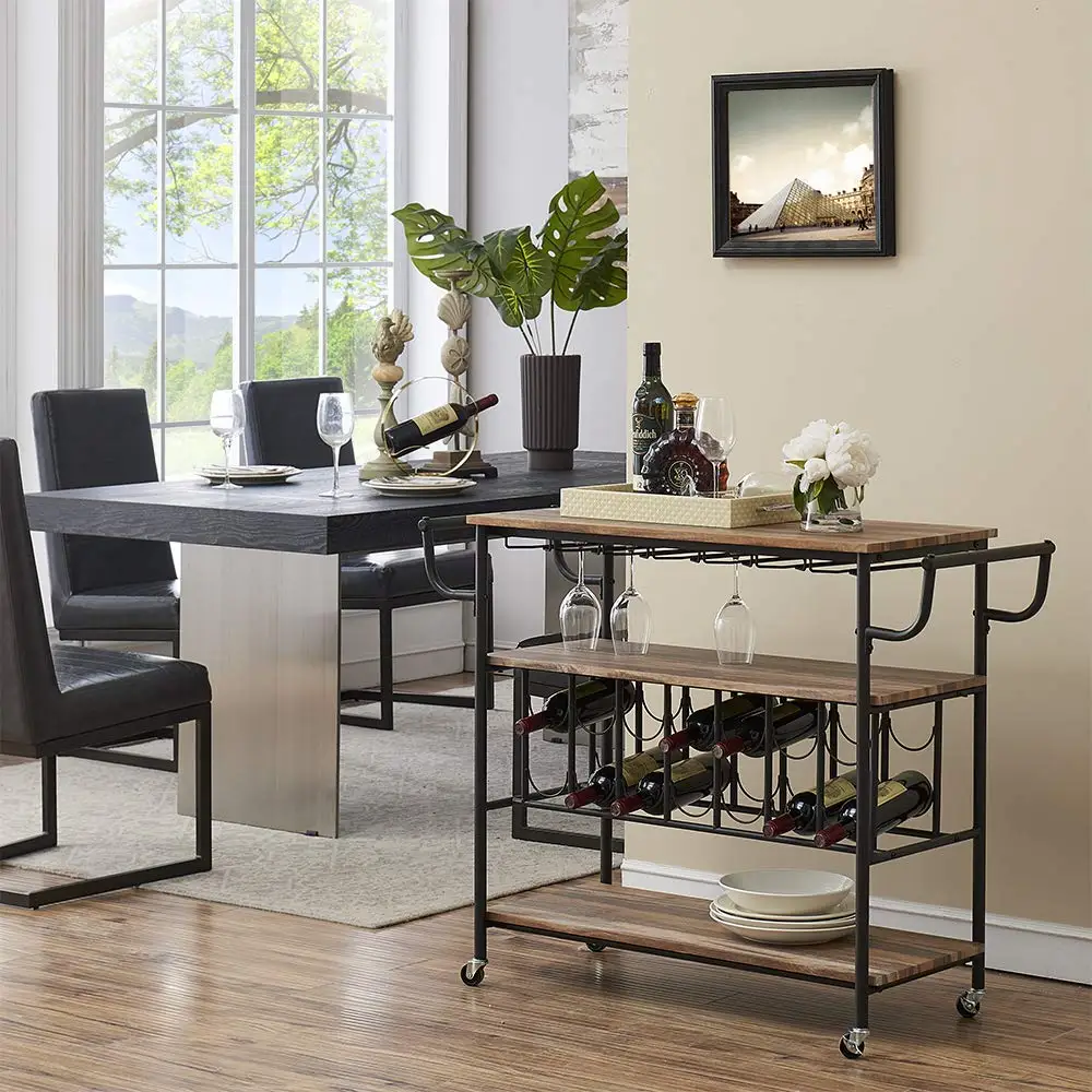 Modern Bar Cart Wine Rack With Glass Holder,Mobile Wine Carts With