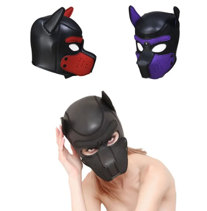 PU Leather Pet Puppy Cosplay Slave Restraint Bondage Sex toys For Couples Sponge Dog headgear Erotic hood