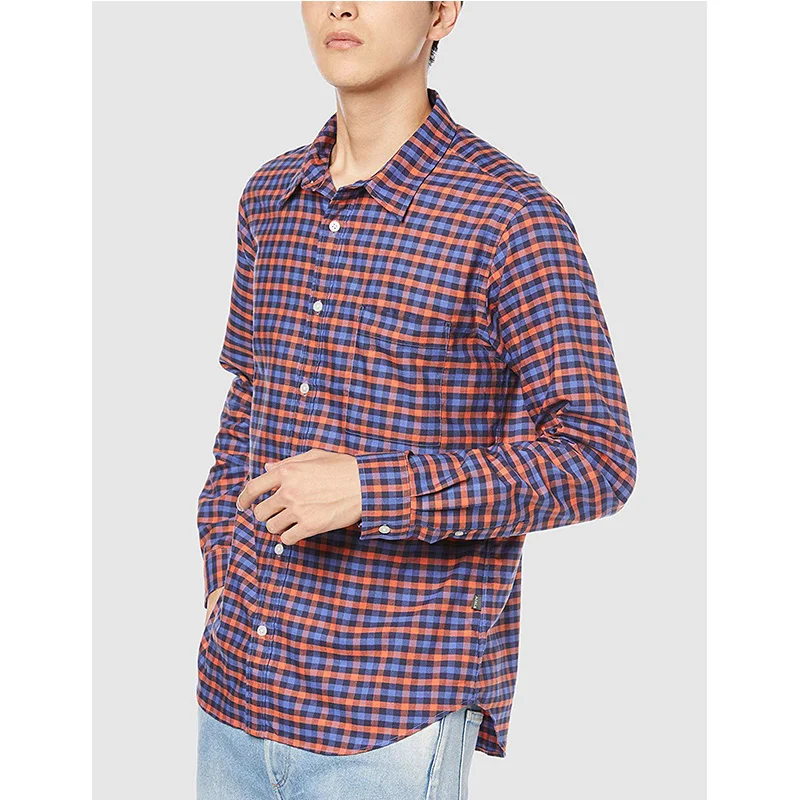 mens cotton classic plaid shirt casual long-sleeved shirt