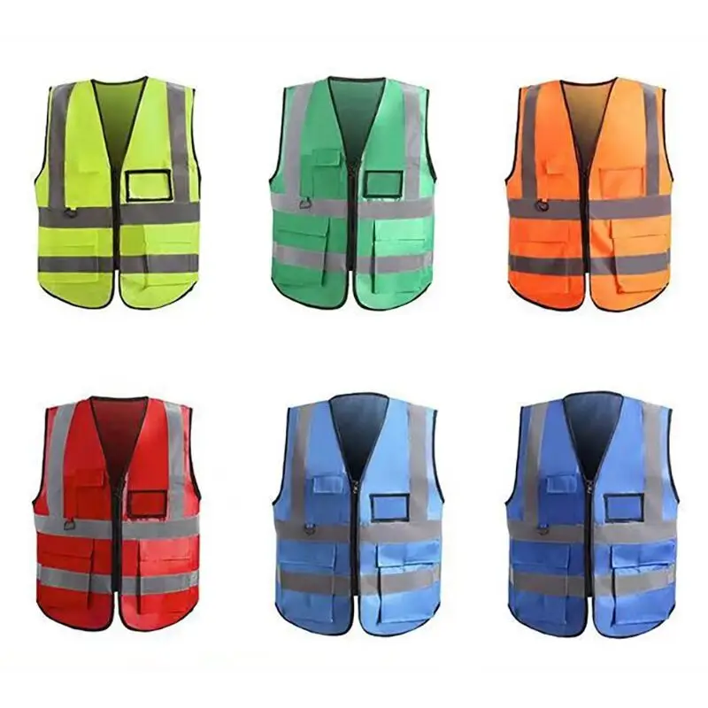 
High quality factory custom logo fluorescent yellow adjustable reflective safety warning vest 