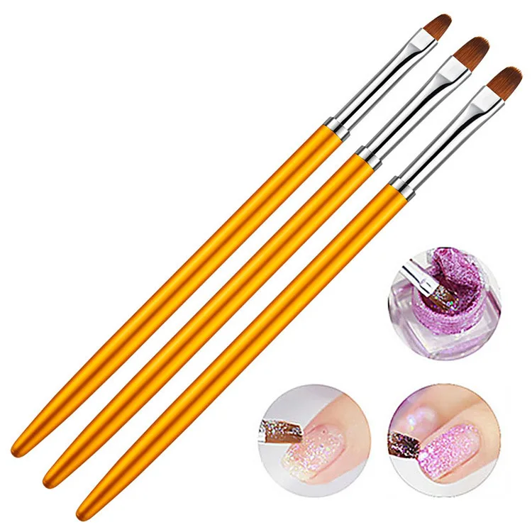 3pcs Metal Round Top Nail Art Uv Gel Extension Builder Painting Brushes