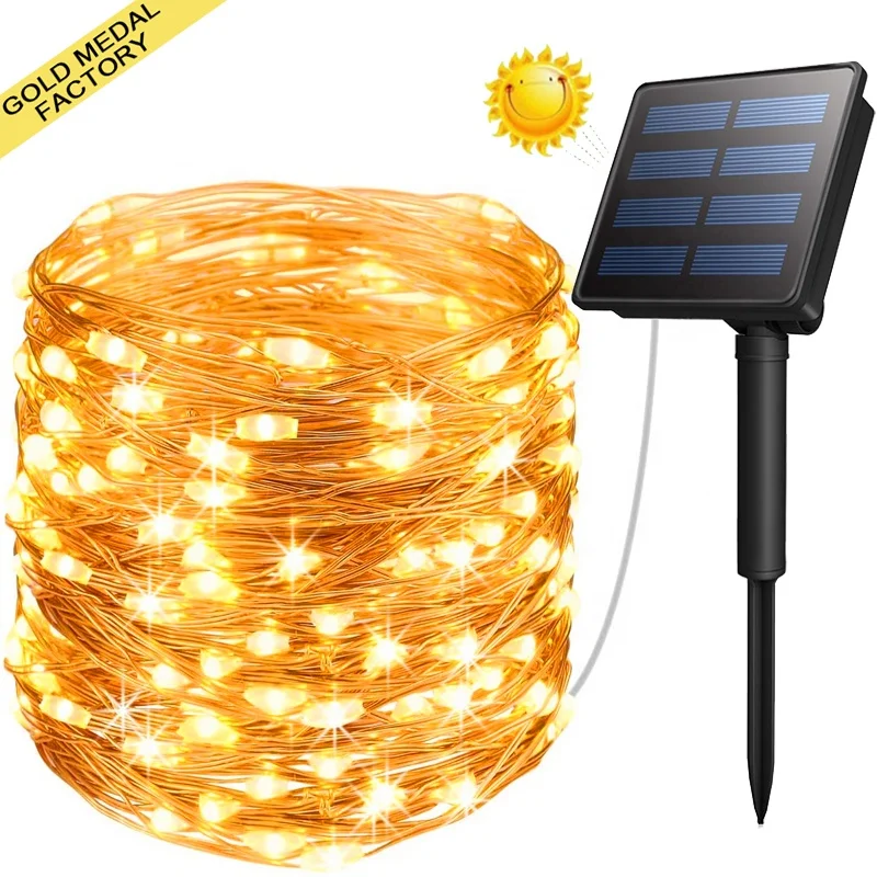 Factory Wholesale LED Solar String Lights Fairy Copper Wire lamp outdoor holiday Lighting for Patio Yard Christmas Decoration