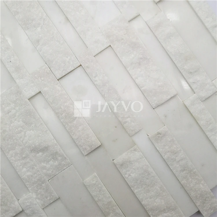 Mix Rock Effect Snow White Marble Mosaic White Color 3D Marble Mosaic Tiles For Kitchen Backsplash
