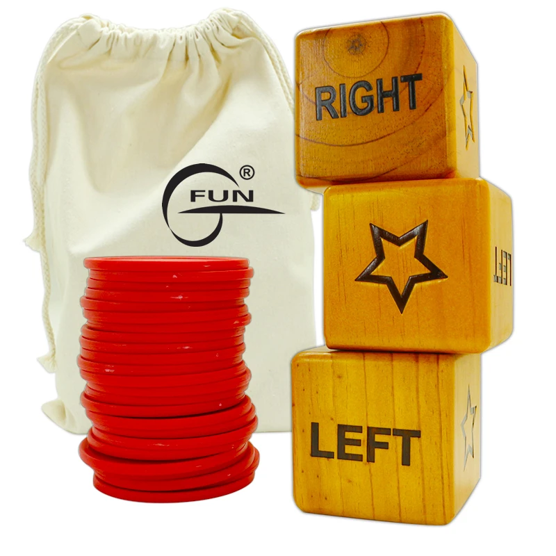 Left Right Middle Large Dice Game 3.5" Premium Wooden Dice Game With 24