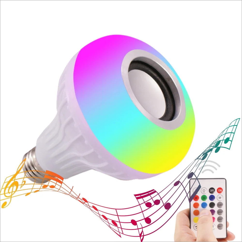 LED Wireless Light Bulb Speaker, RGB Smart Music Bulb E27 Remote Control 7W LED Bulb Speaker