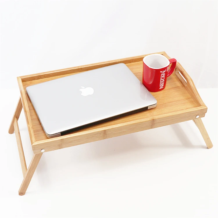 Wholesale Rectangle Natural Bamboo Wood Bed Laptop Desk Foldable Table