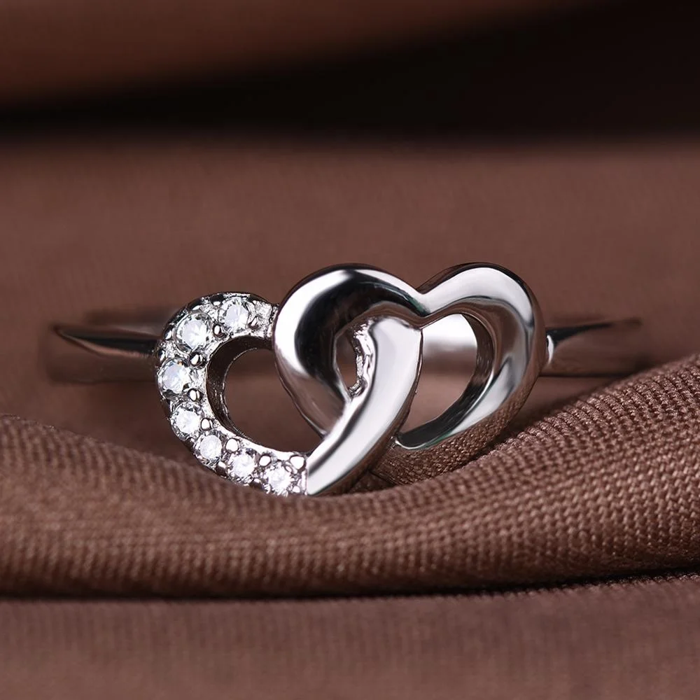 Bishilin S925 Silver Zirconia Heart Shape Anniversary Rings For Her Size 6.5 