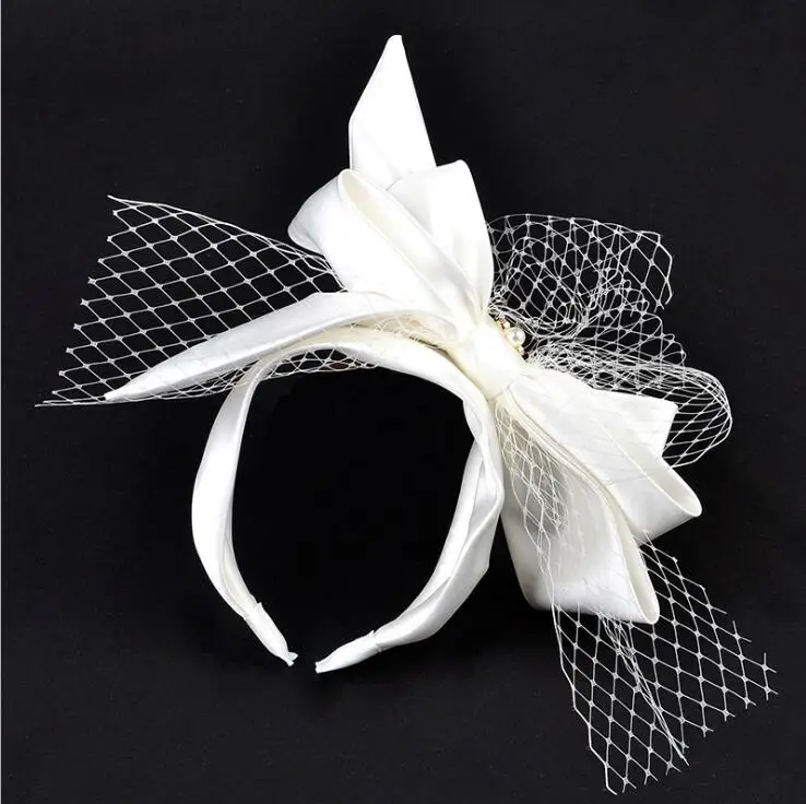 白色新娘头带优雅蝴蝶结发带女孩派对