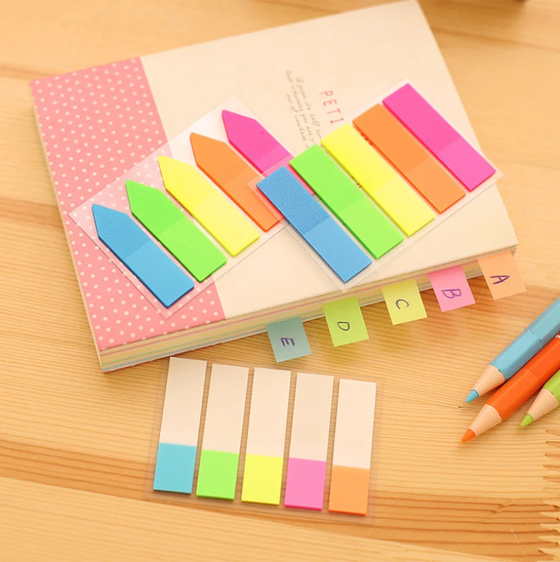 800x Self Stick Page Markers 4 Neon Colours Office Essentials for sale online