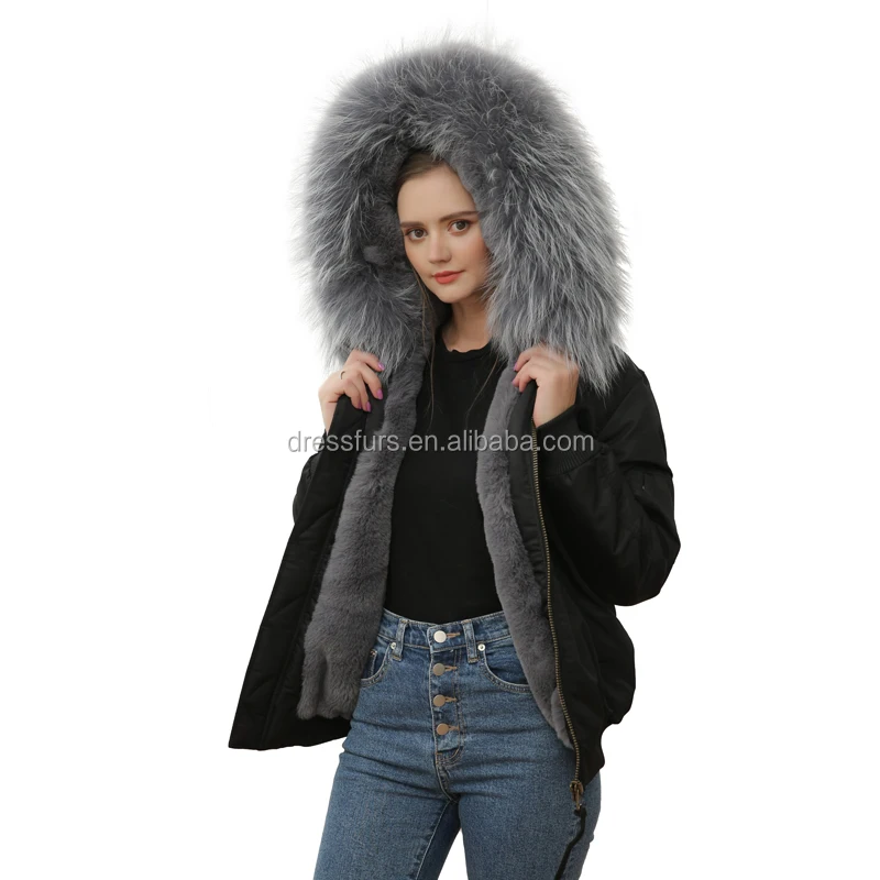 grey coat with big fur hood