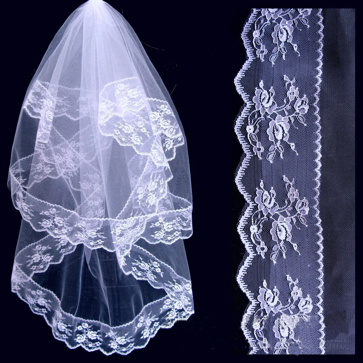 Wholesale Black And White Bride Wedding Dress Veils Lace Veils Bridal