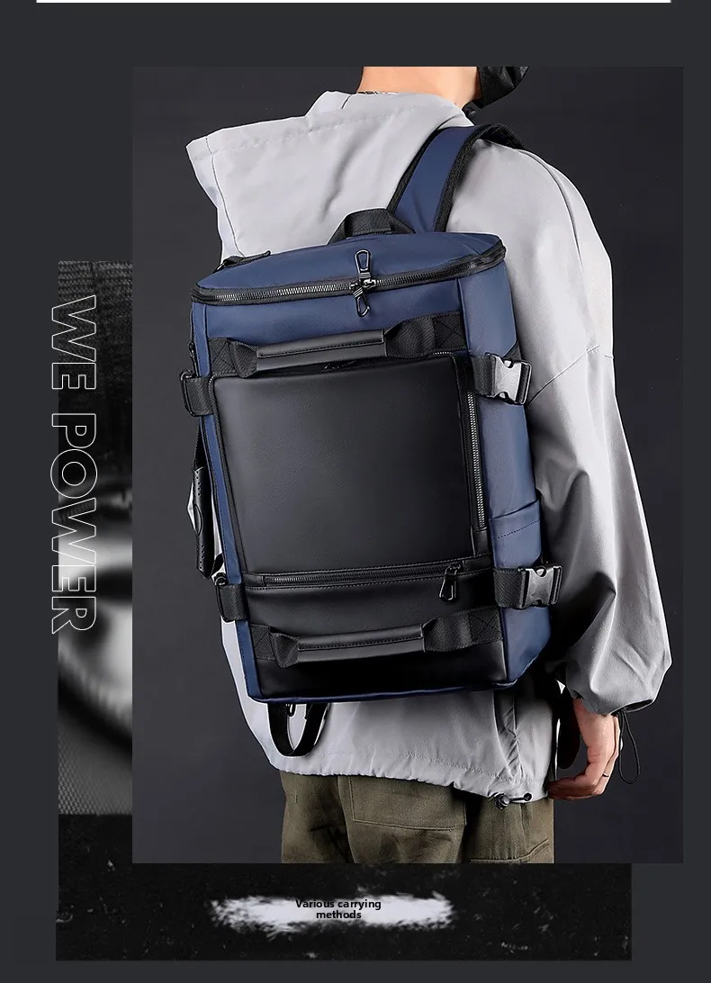 Men's Large Capacity Waterproof GPS Backpack Multifunctional PU Laptop Bag Zipper Handheld Business Travel Crossbody Polyester
