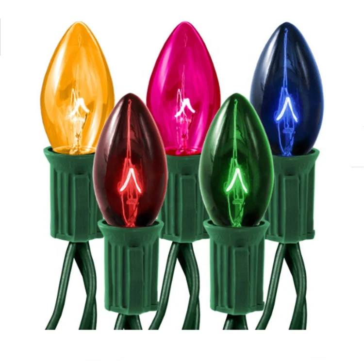 Hot Selling Multi Colored C7 Party String Lights 25 Incandescent Replacement Bulb 5 Watts Green Wire