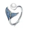 Amazon Best Selling 925 Sterling Silver Blue Dolphin Tail CZ Pearl Open Ring Jewellery Gift for Women Girls