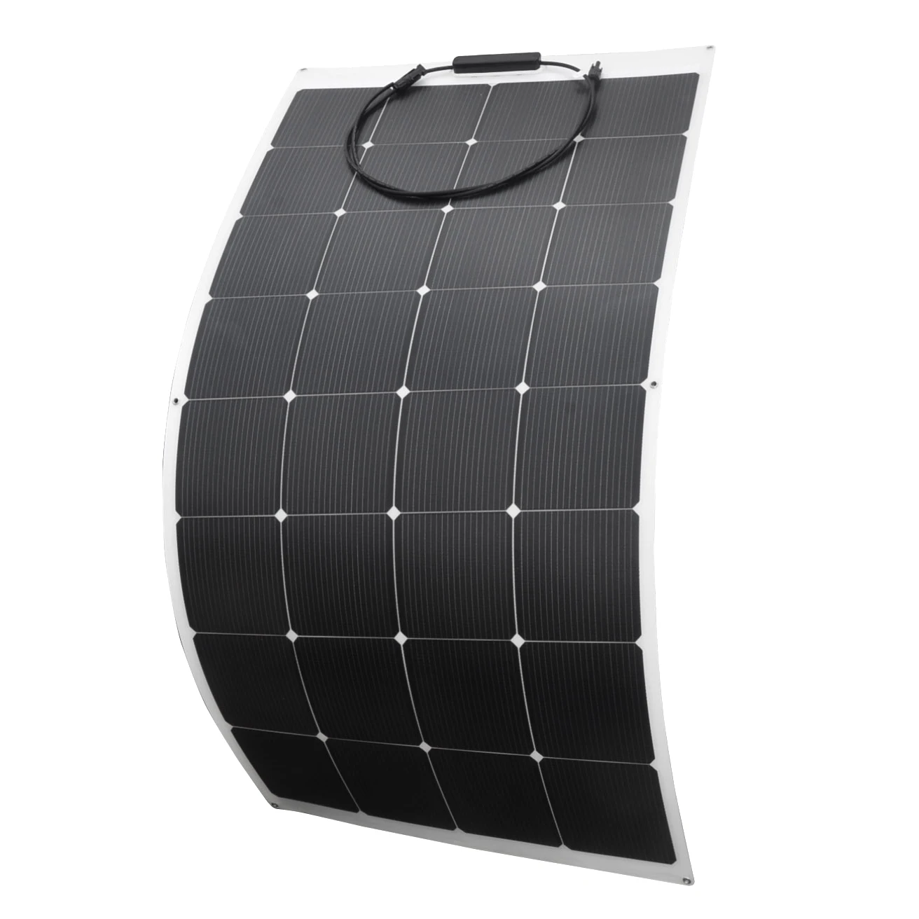 Rigid 100W 12V solar panel mounted on RV roof with aluminum rails
