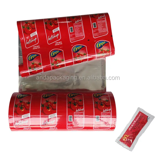 Tomato Sauce Ketchup Sachet Aluminum Foil Printed Plastic Film Roll
