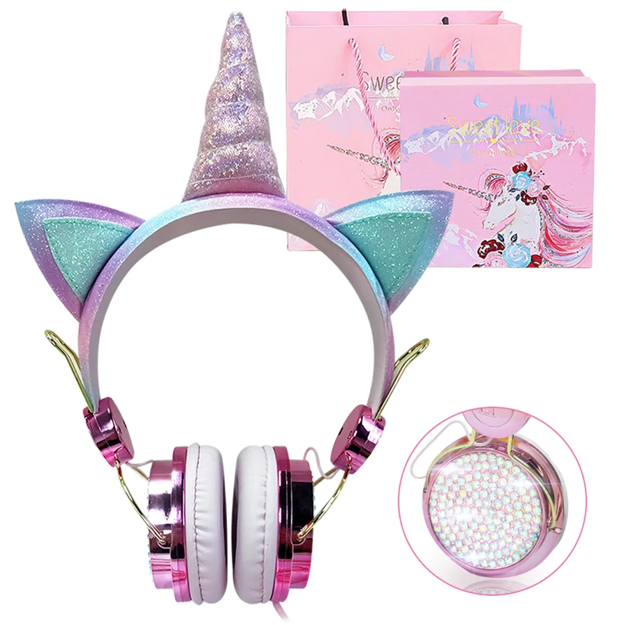 

Innoliance Anime Multicolor Cute 2 Piece Wire Beautiful Wired Pink Headset Fir Kids Unicorn Headphones with Microphone for Girls, Custom color