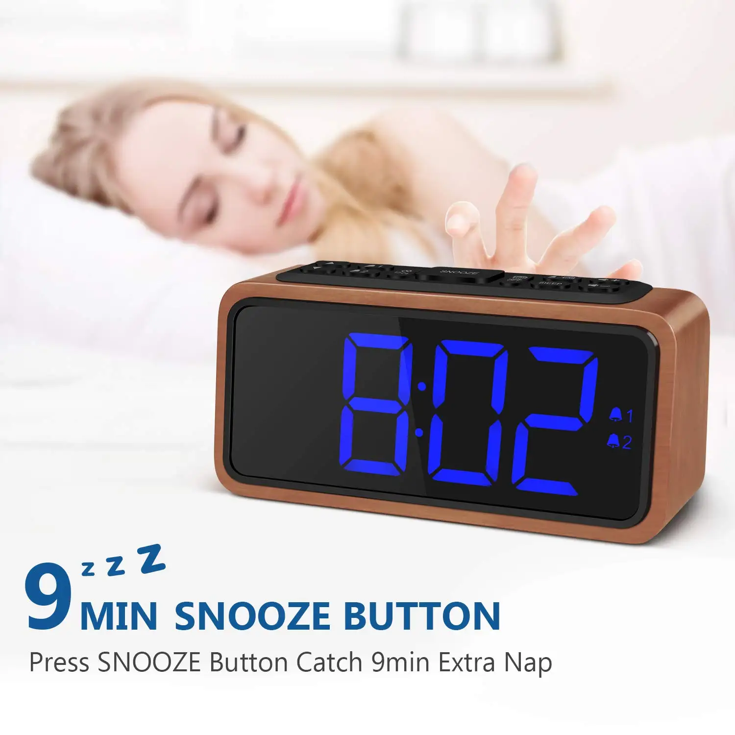 Digital Alarm Clock Large Led Dual Display Snooze Button Battery Operated Desk 
