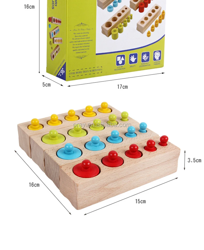 Kids Wooden Socket Cylinder Blocks Sensory Colors And Shapes Cognitive ...