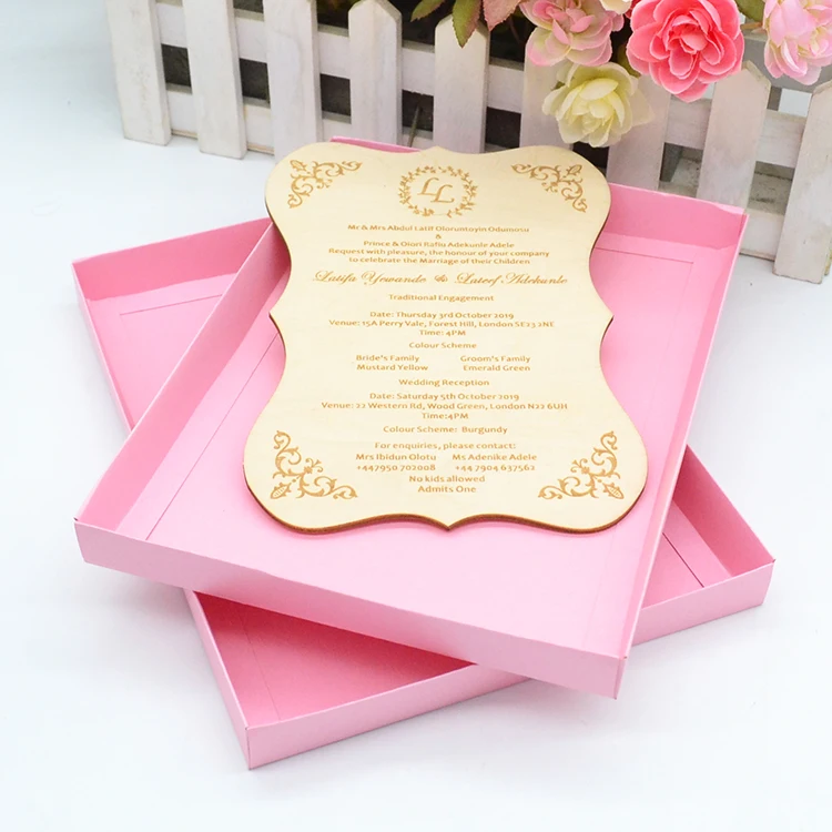 Perso<em></em>nalized wood engraved wedding wooden invitation card