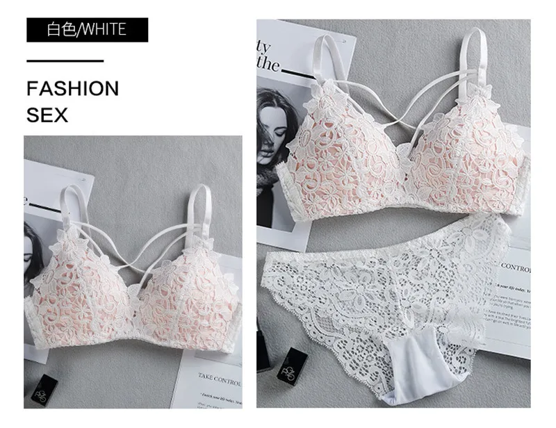 New fashion underwear women sexy thin lingerie set 3/4 Cup embroidered lace wireless sexy bra brief sets