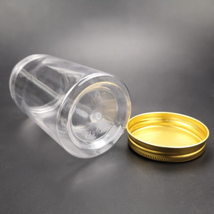 Wholesale Food Grade Pet Plastic Clear Round Wide Mouth Jars With Gold