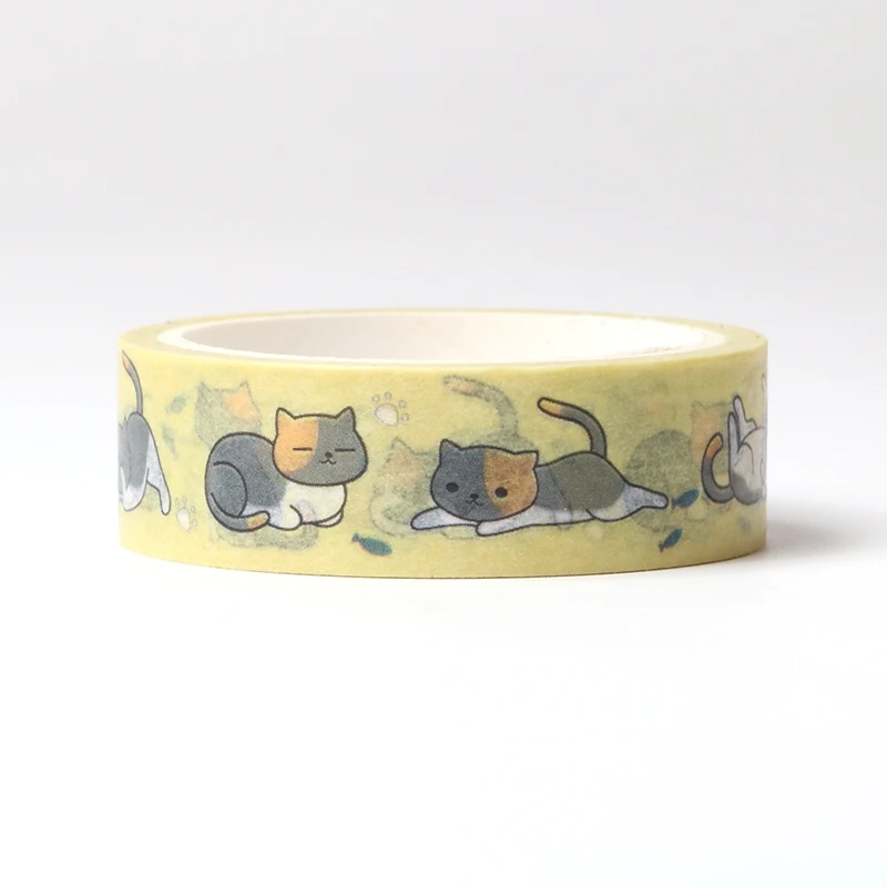 Cute Cartoon Lazy cat Masking Washi Tape Decorative Adhesive Tape Decora Diy Scrapbooking Sticker Label Kawaii Stationery