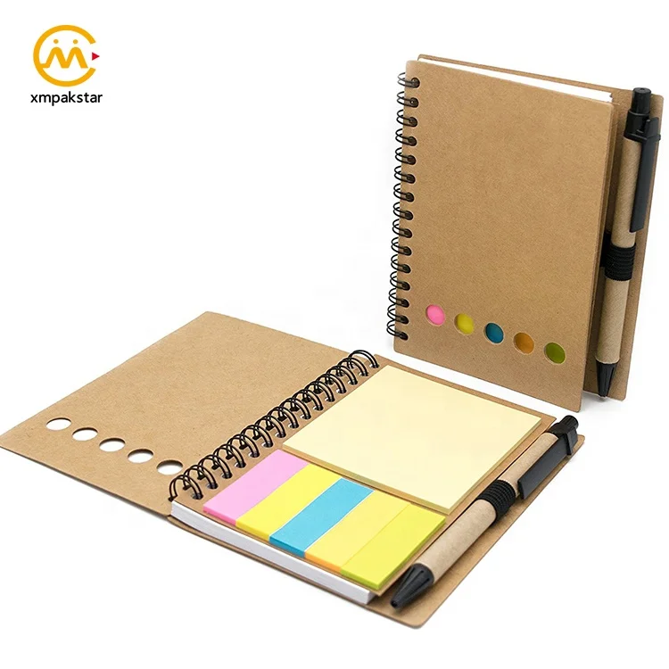 Custom Cheap Bulk Blank Kraft Note Book Notebook With Pen And Sticky ...