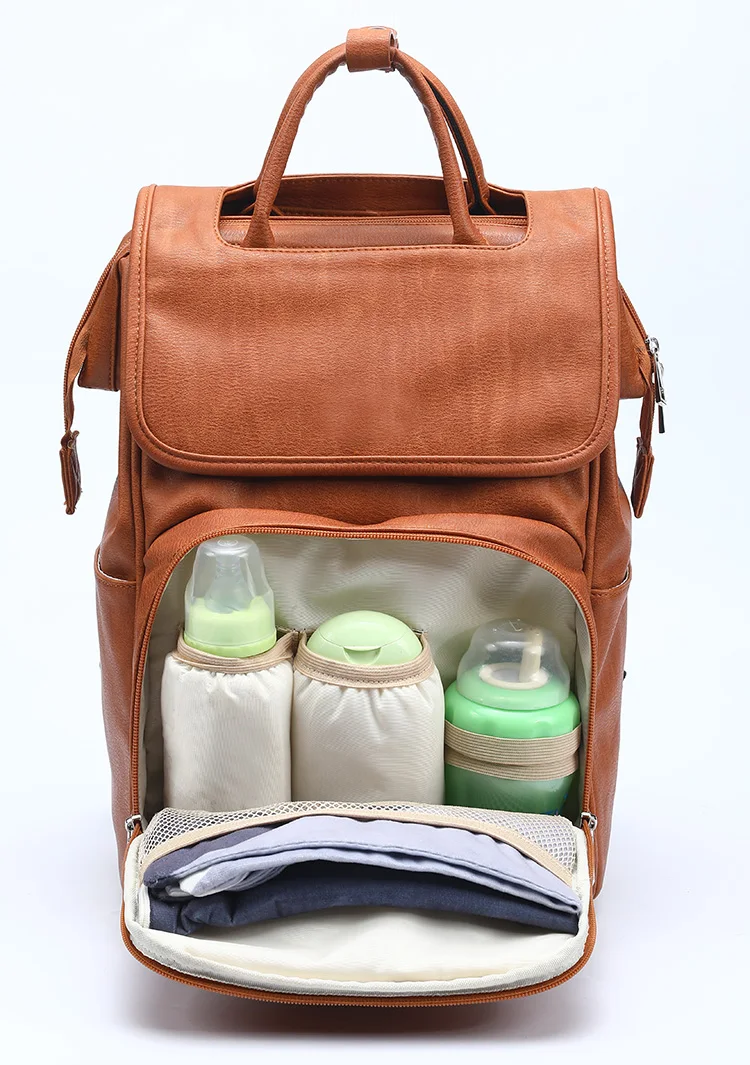 Premium Pu Leather Diaper Bag Backpack,Brown Diaper Backpack With ...