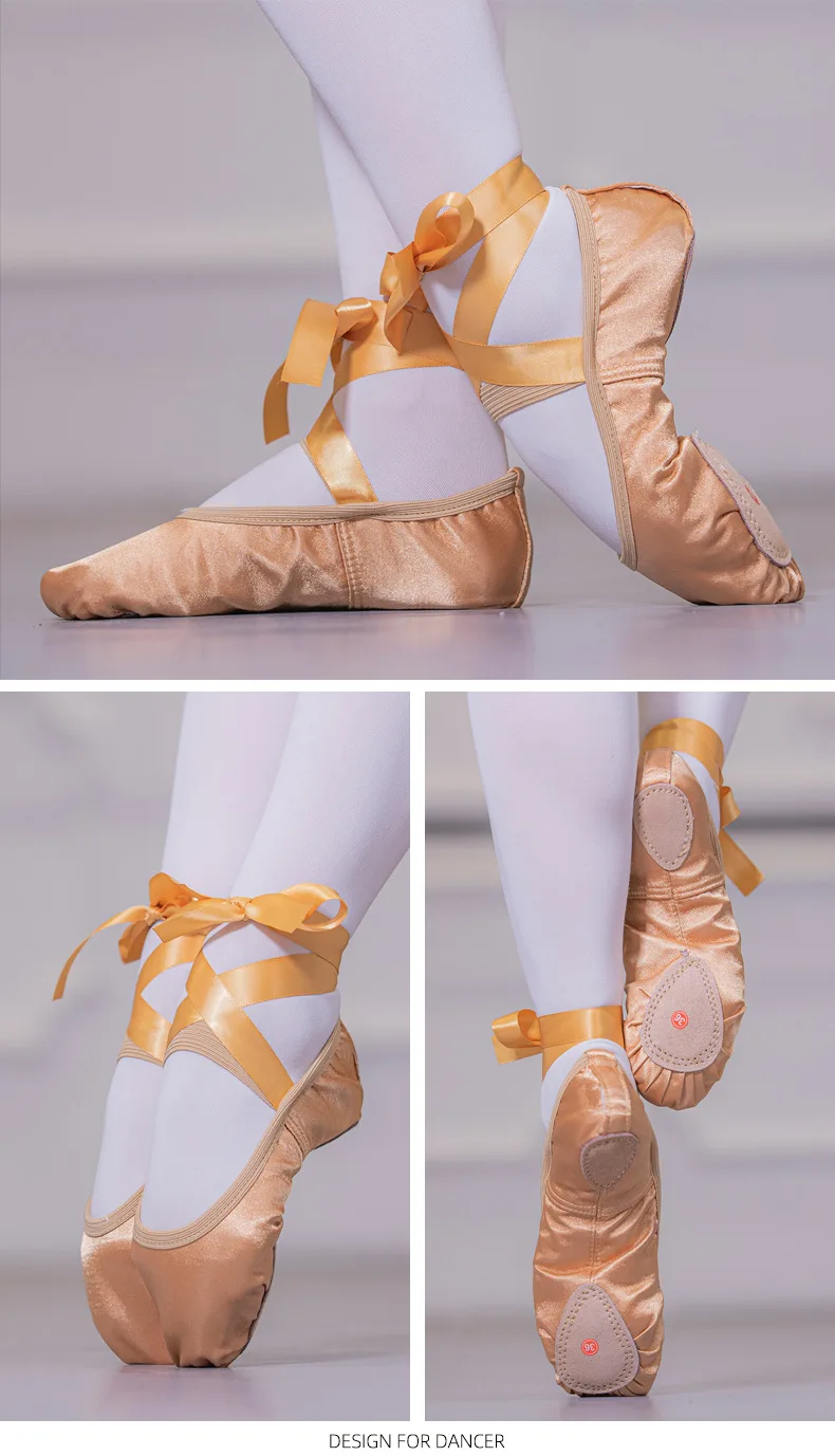 Girls Shoes Ballet Purple Satin Ballet Dance Shoes Kids Split Suede Sole Foldable Soft Practice Shoes  
