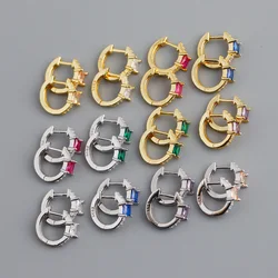 Piercing Earrings Jewelry Colorful Big Zircon Hoop Earring 925 Sterling Silver Square Rainbow Zircon Circle Hoop Earrings