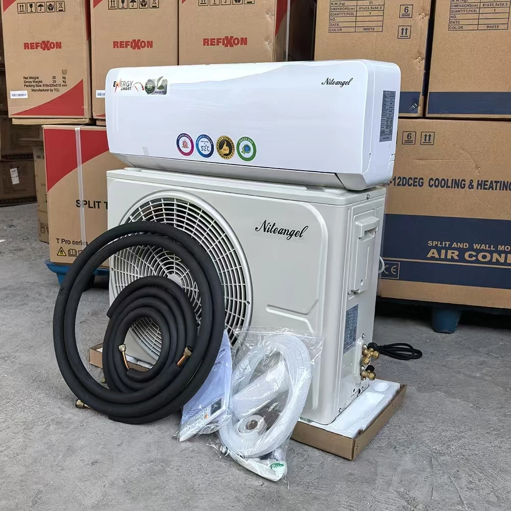 Modern inverter window air conditioner with sleek white housing and digital display