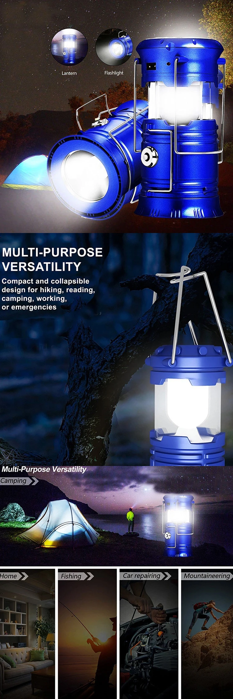 ABS Rechargeable Solar Powered Camping Lantern Outdoor Solar Zoom Camping Tent light