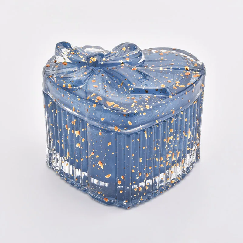 Heart Shaped Blue Glass Candle Jar For Wedding Gift